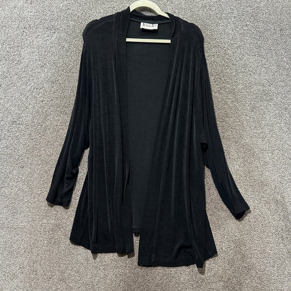Vikki Vi Black Slinky Knit Open Front Cardigan Jacket  Womens 1X USA Made